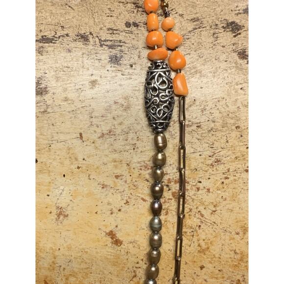 Silpada Spice Box Necklace Sterling Silver Copper Gemstones Pearls 50 In. Long - Picture 6 of 12